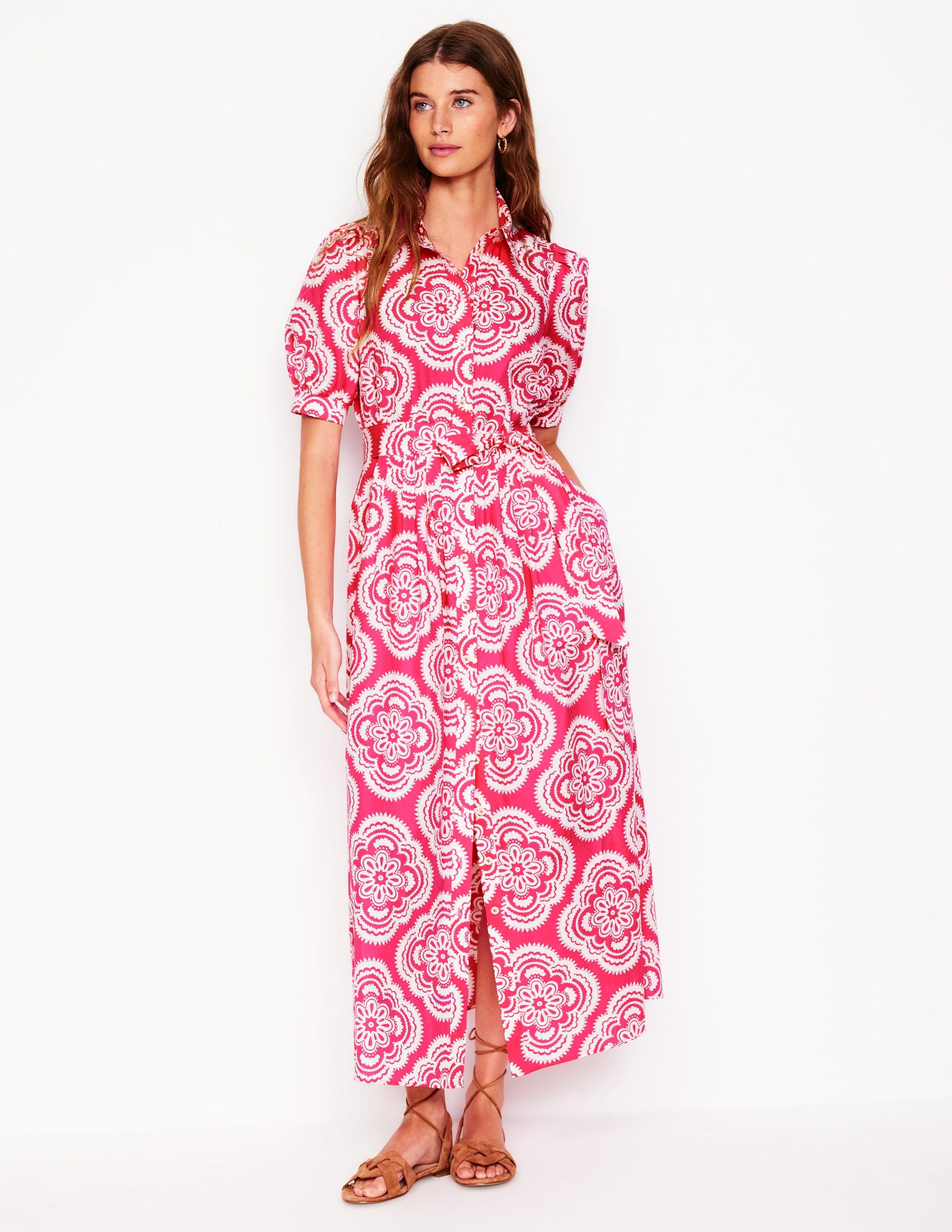 Alexa Maxi Shirt Dress-Pink Peony, Botanic Blush-4