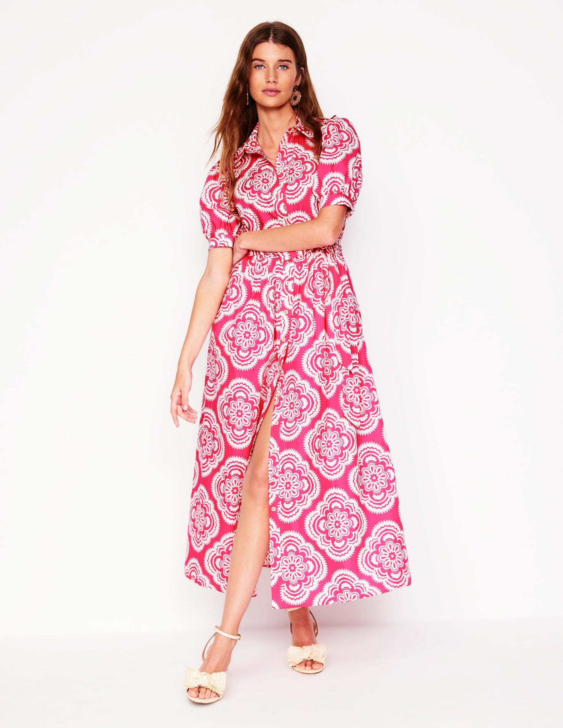 Alexa Maxi Shirt Dress-Pink Peony, Botanic Blush-5