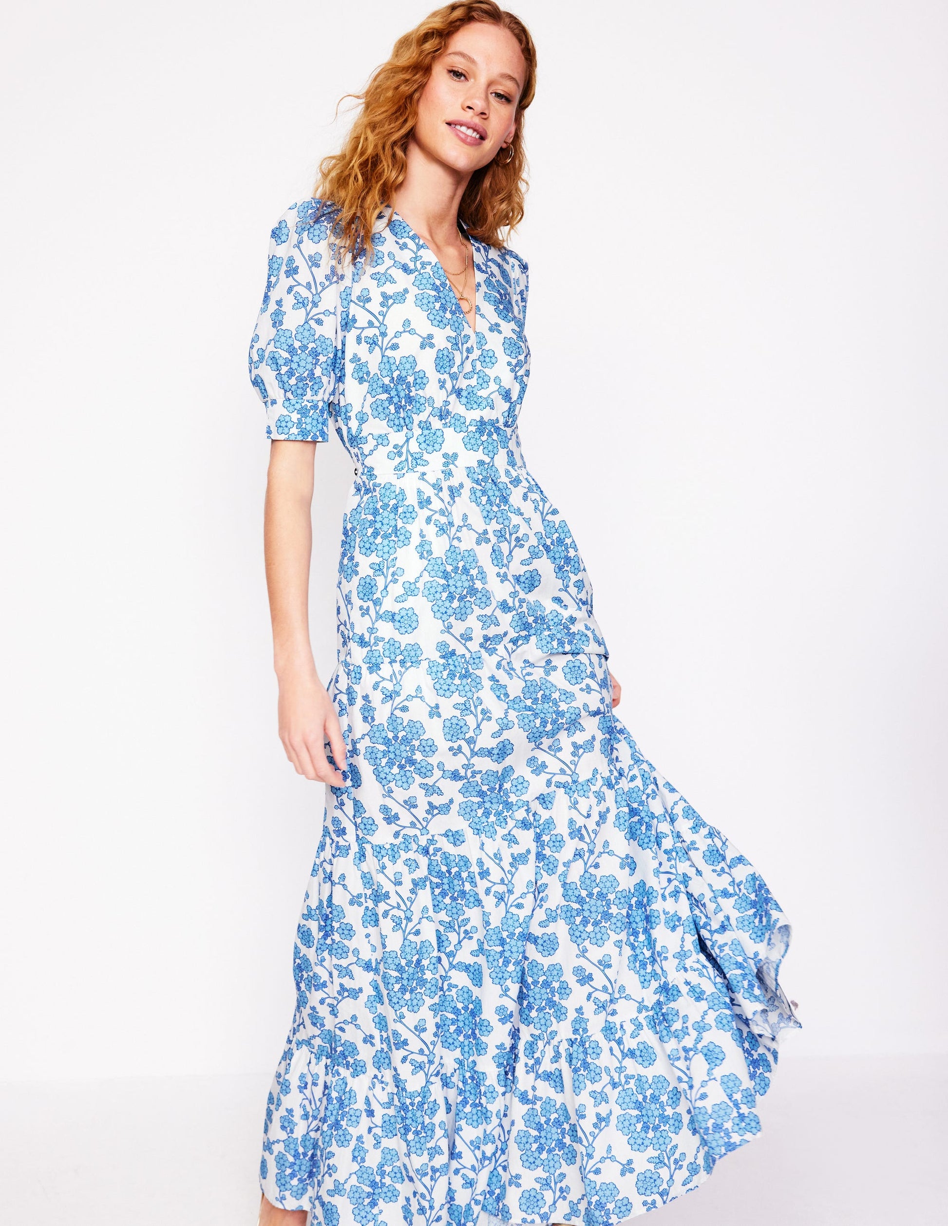Bella Puff Sleeve Maxi Dress-Ivory, Trailing Yarrow-1