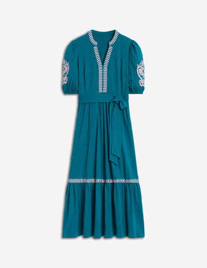 Amara Embroidered Jersey Dress-Deep Sea, Meadowsweet Pink-6