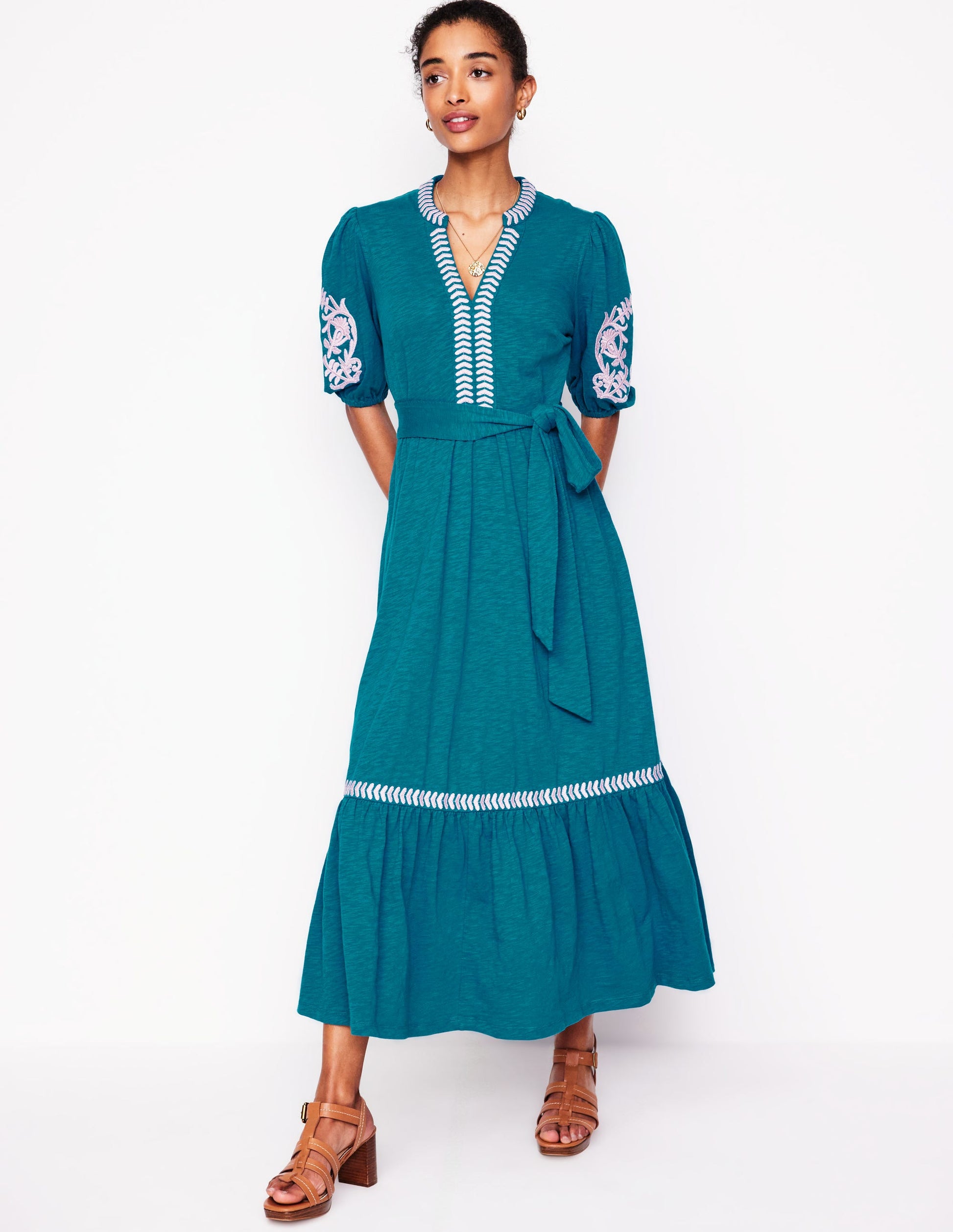 Amara Embroidered Jersey Dress-Deep Sea, Meadowsweet Pink-1