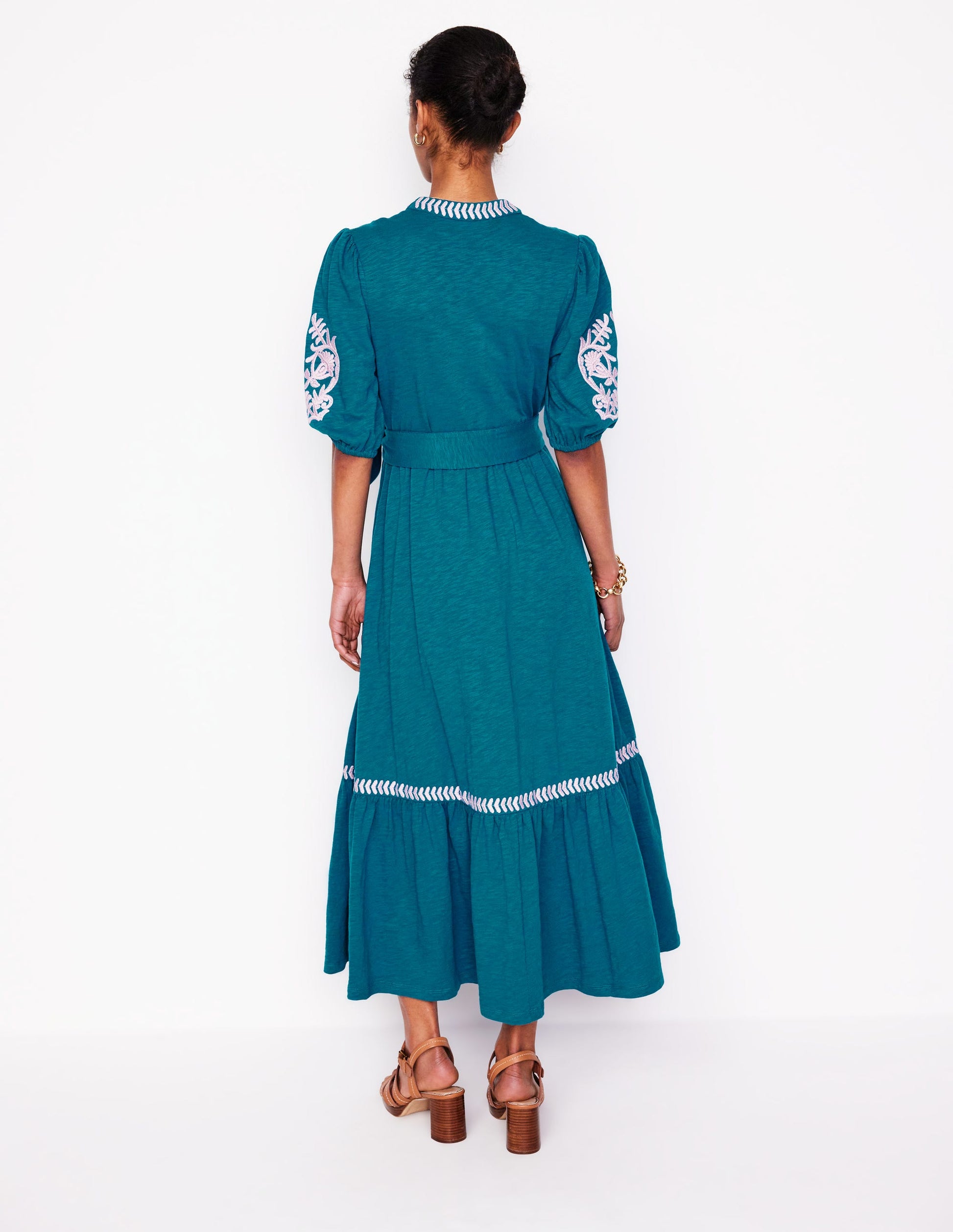 Amara Embroidered Jersey Dress-Deep Sea, Meadowsweet Pink-3