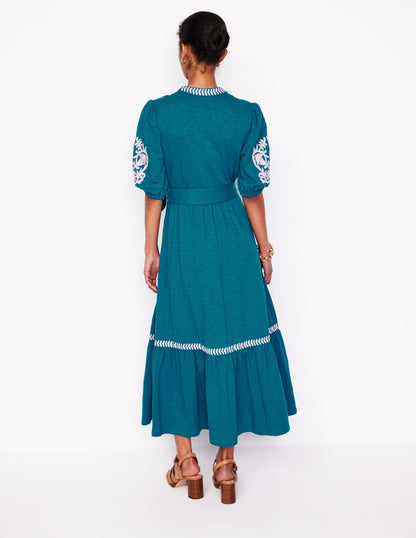 Amara Embroidered Jersey Dress-Deep Sea, Meadowsweet Pink-3