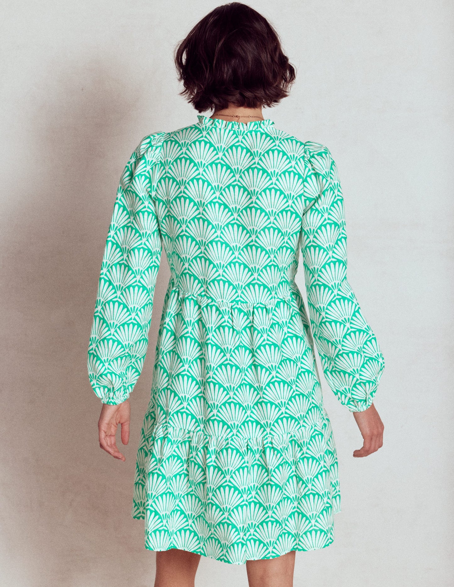 Esme Linen Short Dress-Aquamarine Blue, Deco Palm