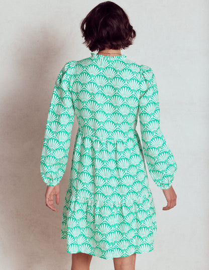 Esme Linen Short Dress-Aquamarine Blue, Deco Palm