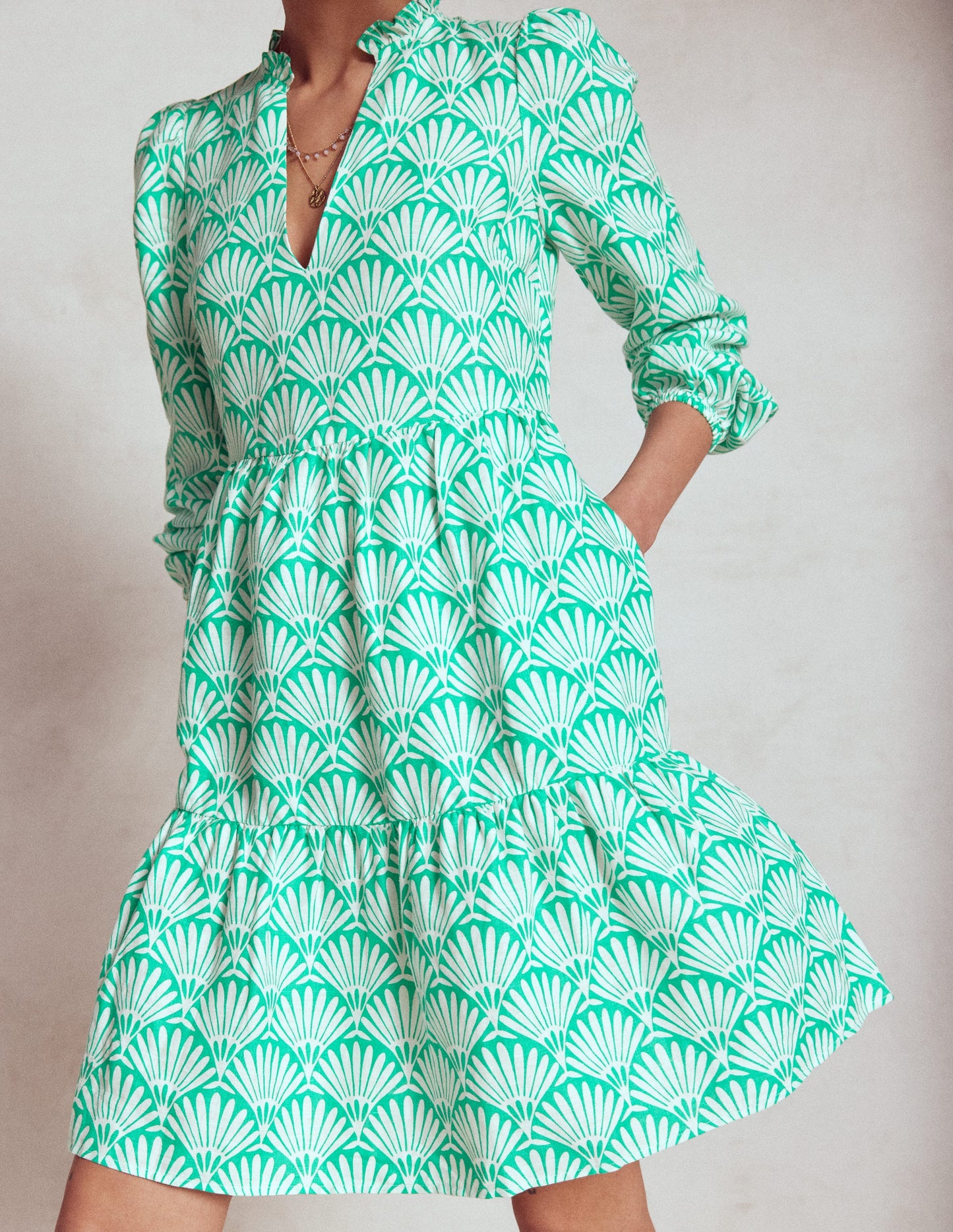 Esme Linen Short Dress-Aquamarine Blue, Deco Palm