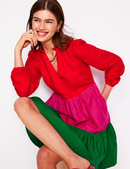 Esme Linen Short Dress-Colourblock