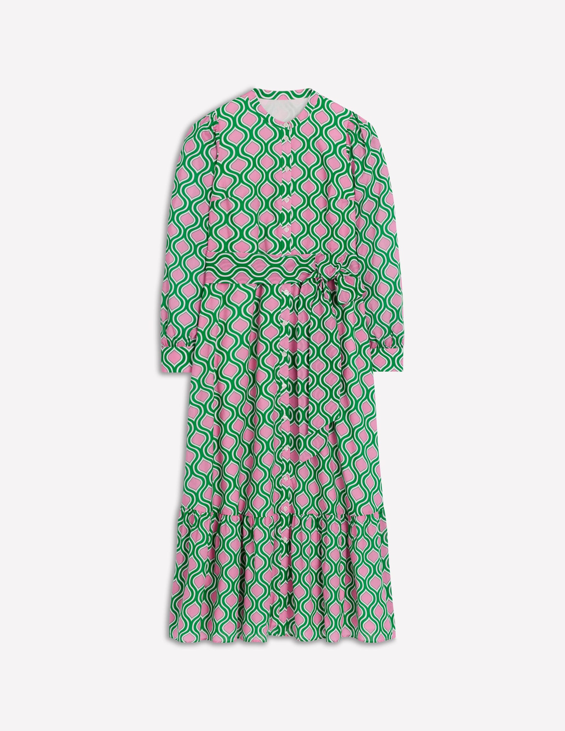 Mia Tiered Shirt Dress-Rich Emerald, Geo Trellis-6