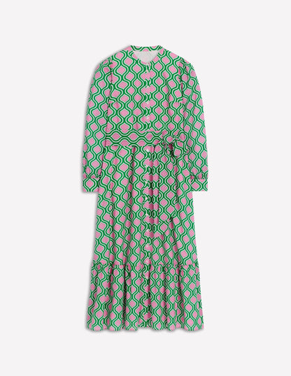 Mia Tiered Shirt Dress-Rich Emerald, Geo Trellis-6
