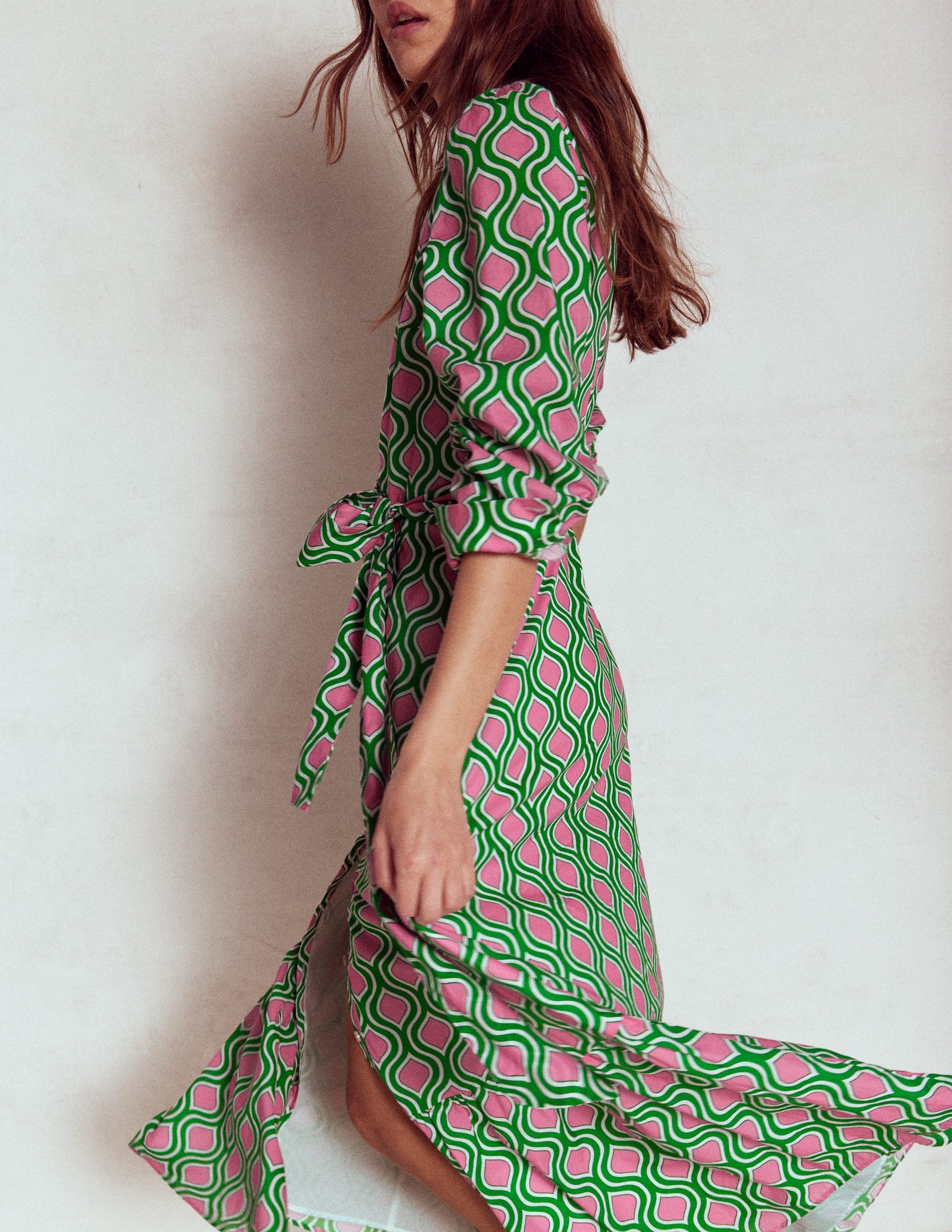 emerald green shirt dress Mia Tiered Shirt Dress-Rich Emerald, Geo Trellis