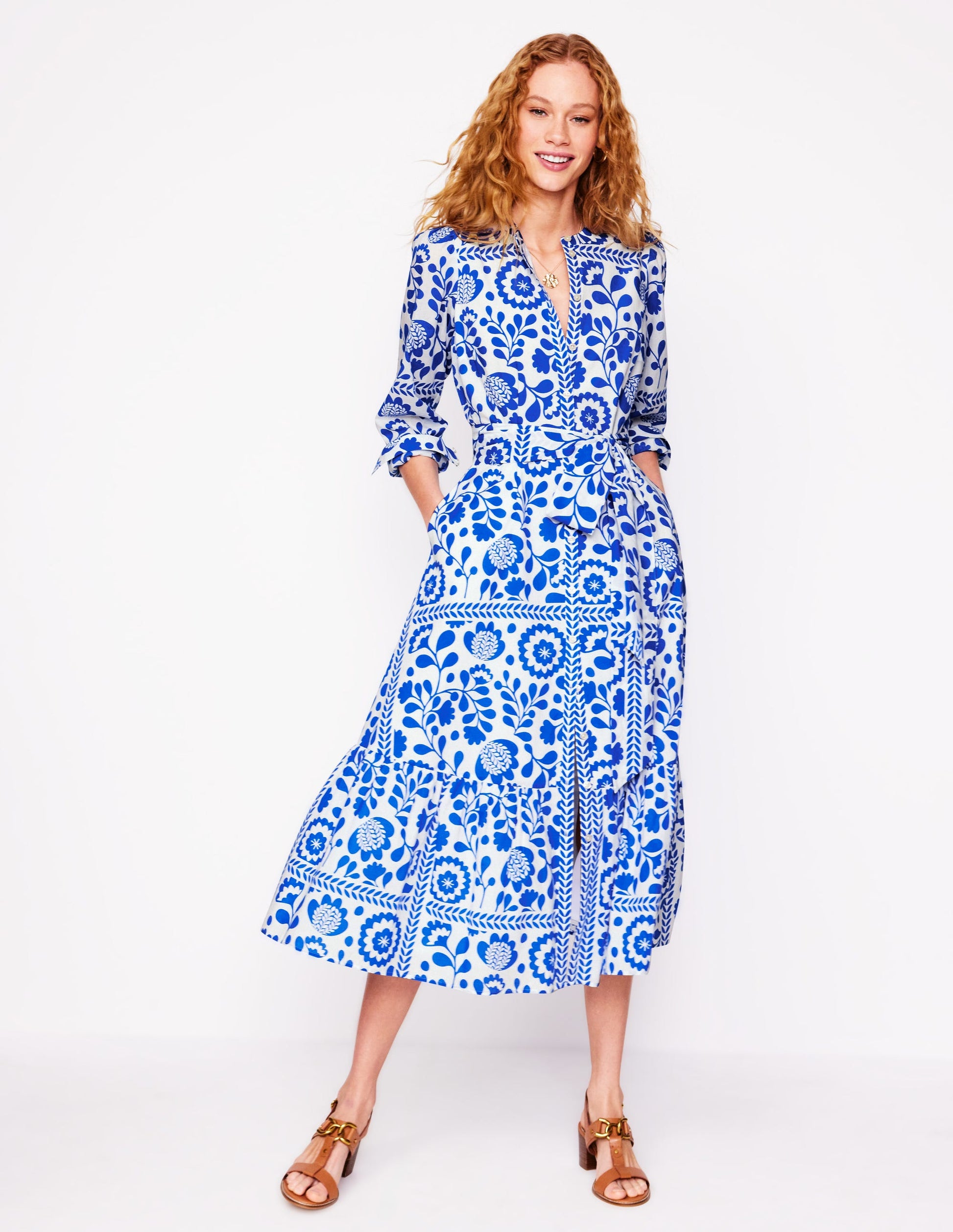 Mia Tiered Shirt Dress-Gallery Blue, Vine Tile-1