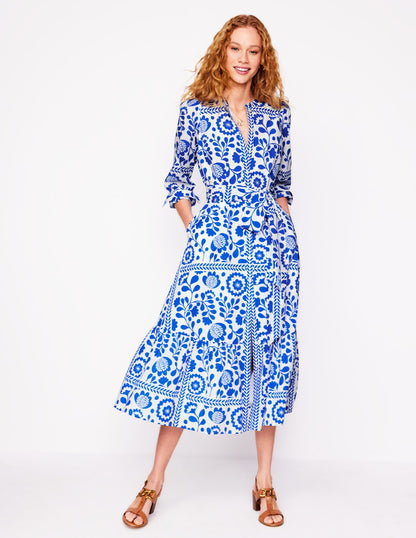 Mia Tiered Shirt Dress-Gallery Blue, Vine Tile-1