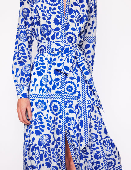 Mia Tiered Shirt Dress-Gallery Blue, Vine Tile