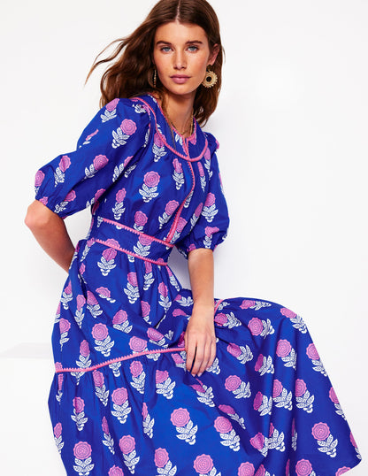 Rhea Embroidered Midi Dress-Gallery Blue, Dahlia Sprig-1