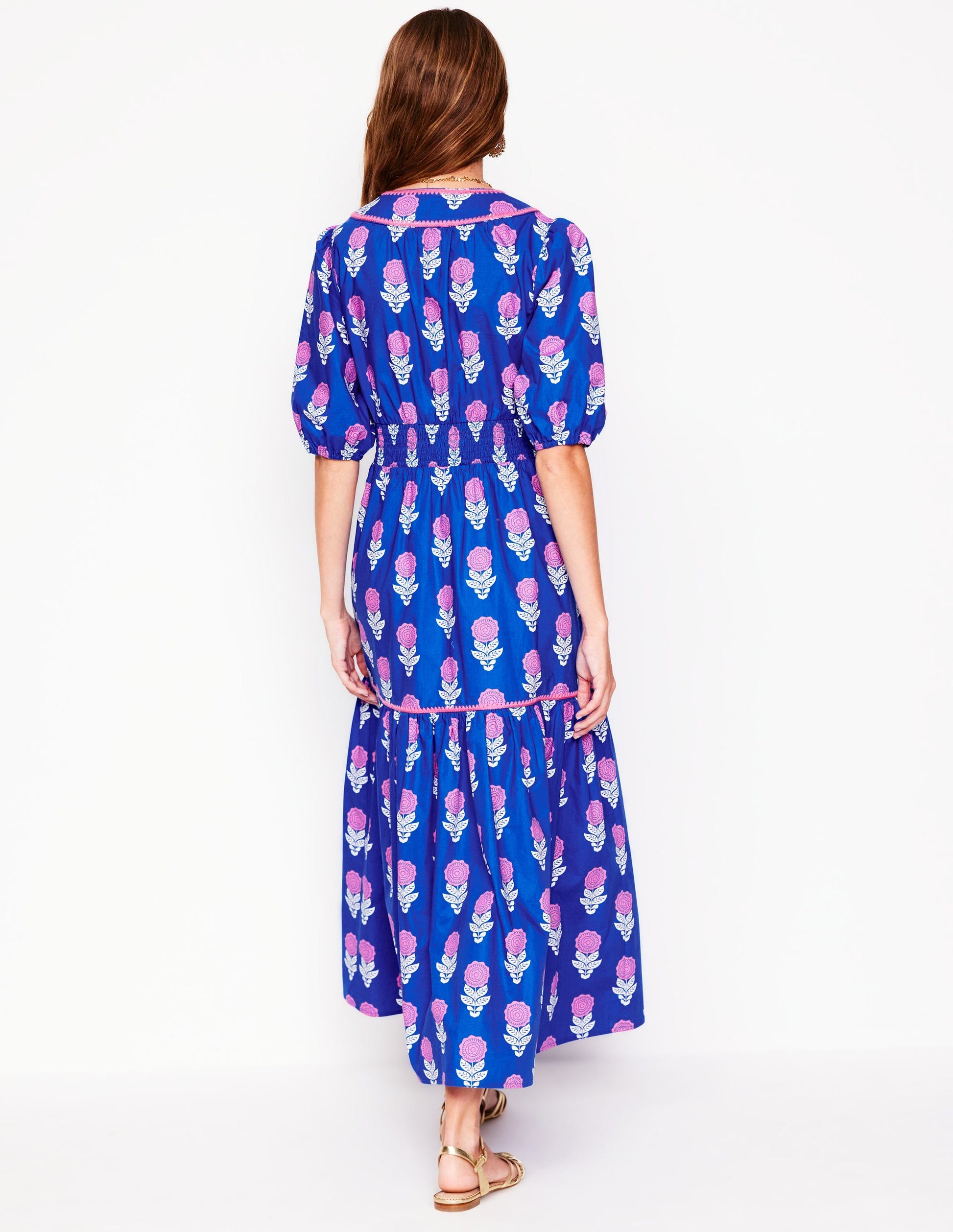 Rhea Embroidered Midi Dress-Gallery Blue, Dahlia Sprig | Boden Global Rhea Embroidered Midi Dress-Gallery Blue, Dahlia Sprig | Boden Global