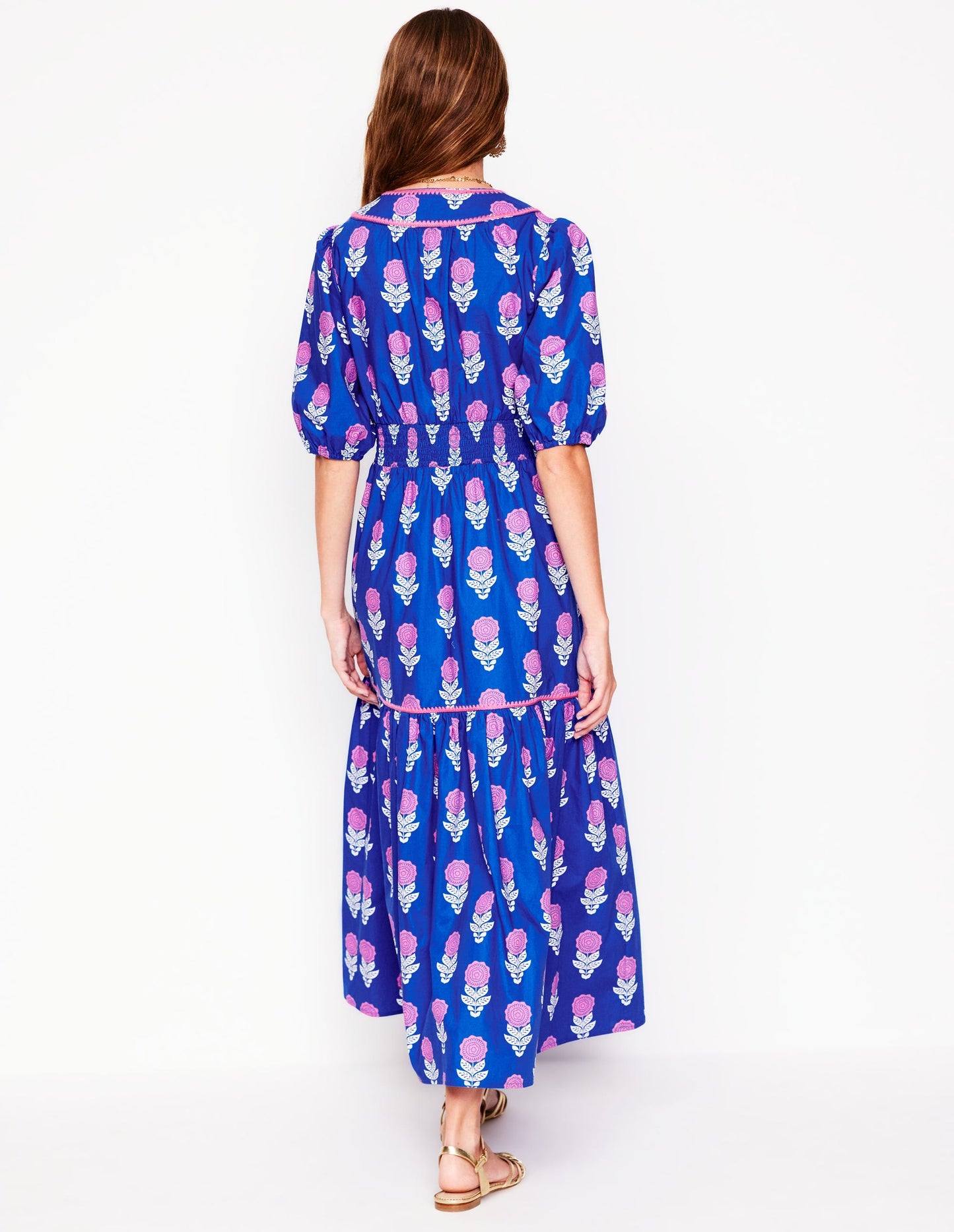 Rhea Embroidered Midi Dress-Gallery Blue, Dahlia Sprig