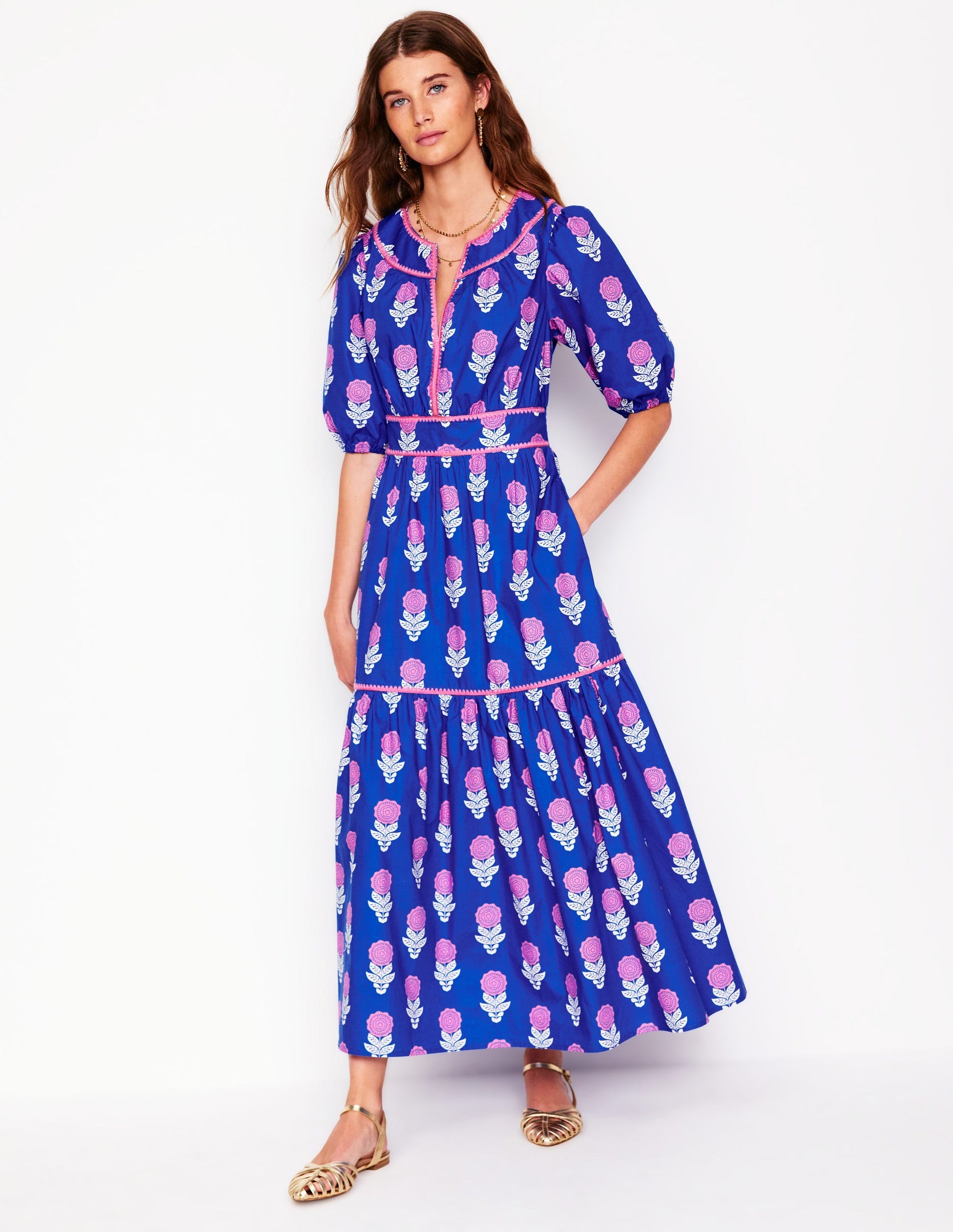 Rhea Embroidered Midi Dress-Gallery Blue, Dahlia Sprig-4