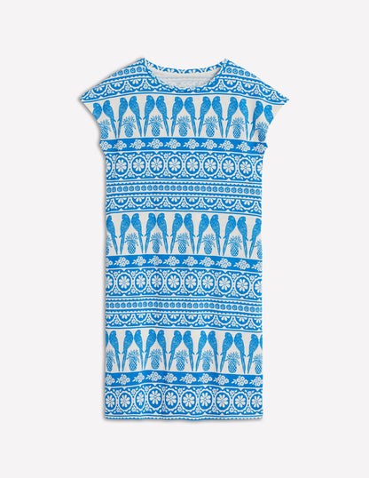 Leah Jersey T-shirt Dress-Cerulean Blue, Ornate Tropic-5
