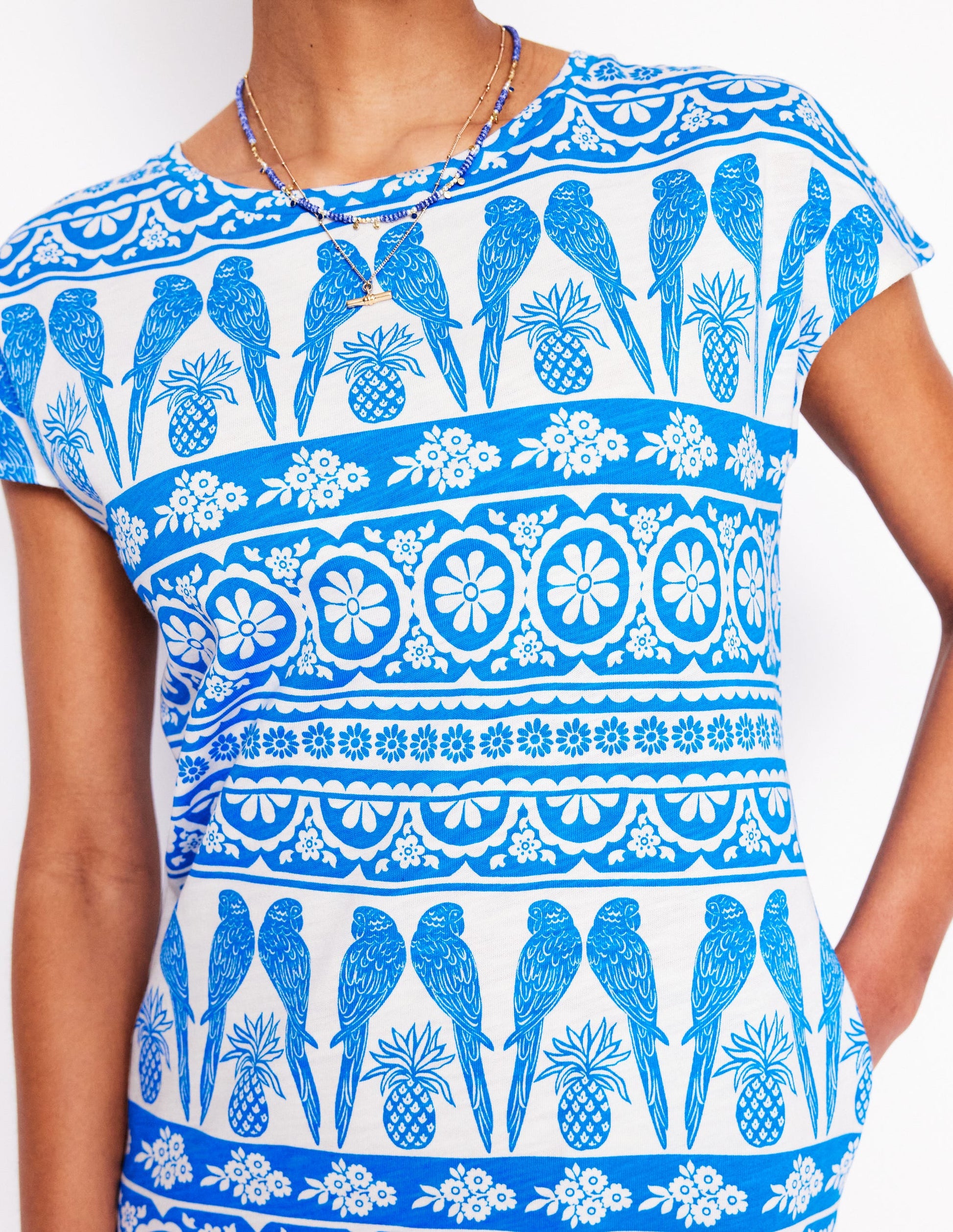 Leah Jersey T-shirt Dress-Cerulean Blue, Ornate Tropic-2