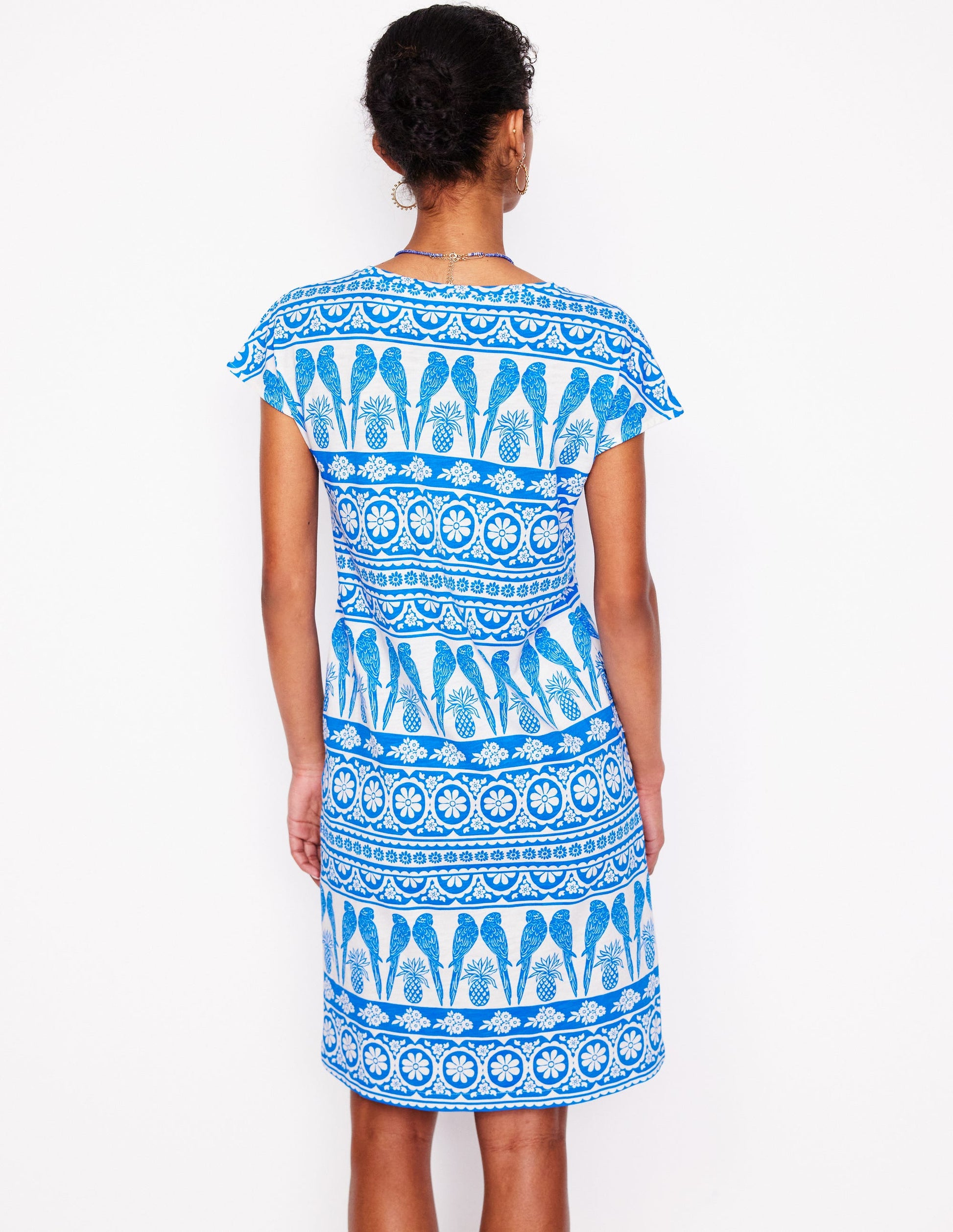 Leah Jersey T-shirt Dress-Cerulean Blue, Ornate Tropic-3