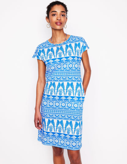 Leah Jersey T-shirt Dress-Cerulean Blue, Ornate Tropic-4