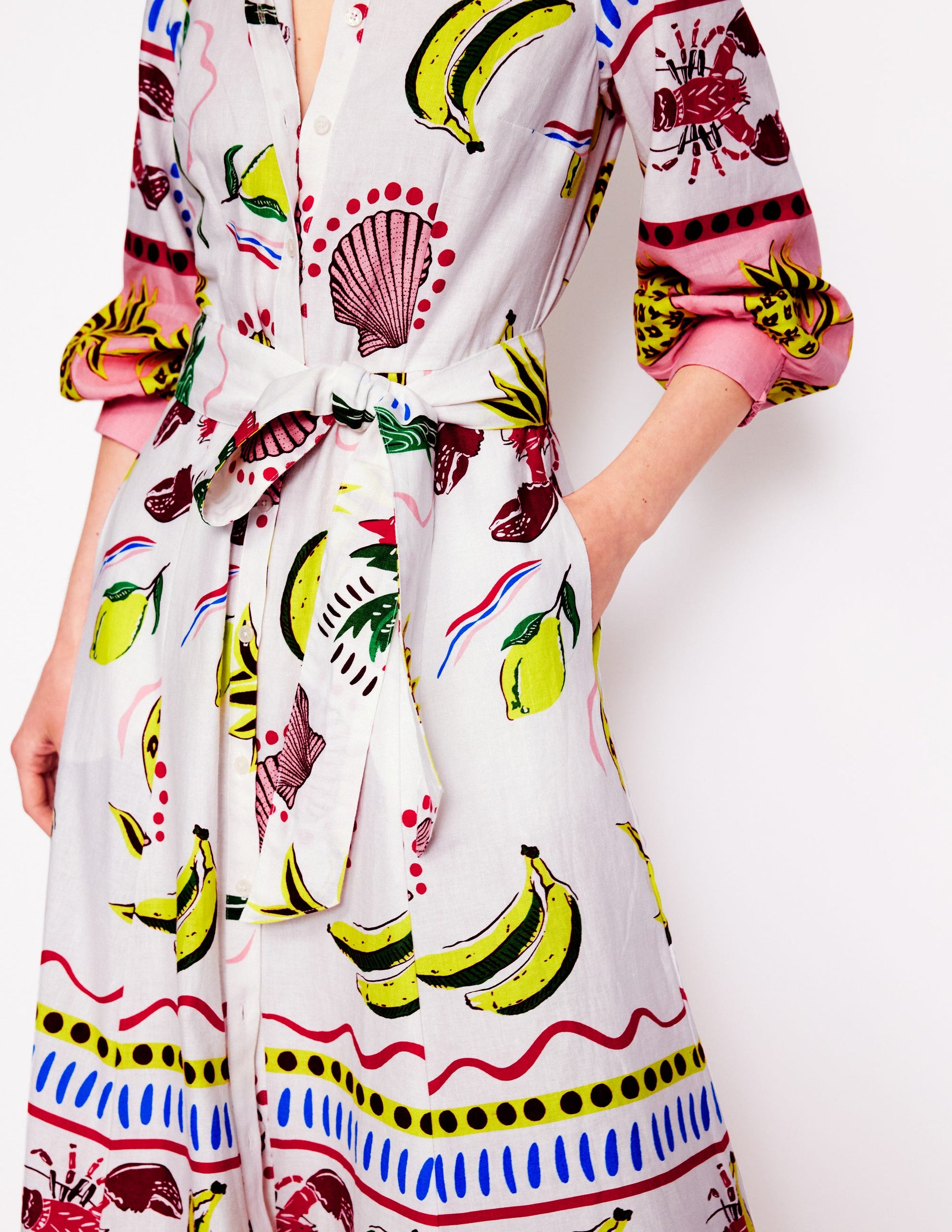 boden scarf print shirt dress Boden Women's Ellie Cotton Maxi Shirt Dress in Natural