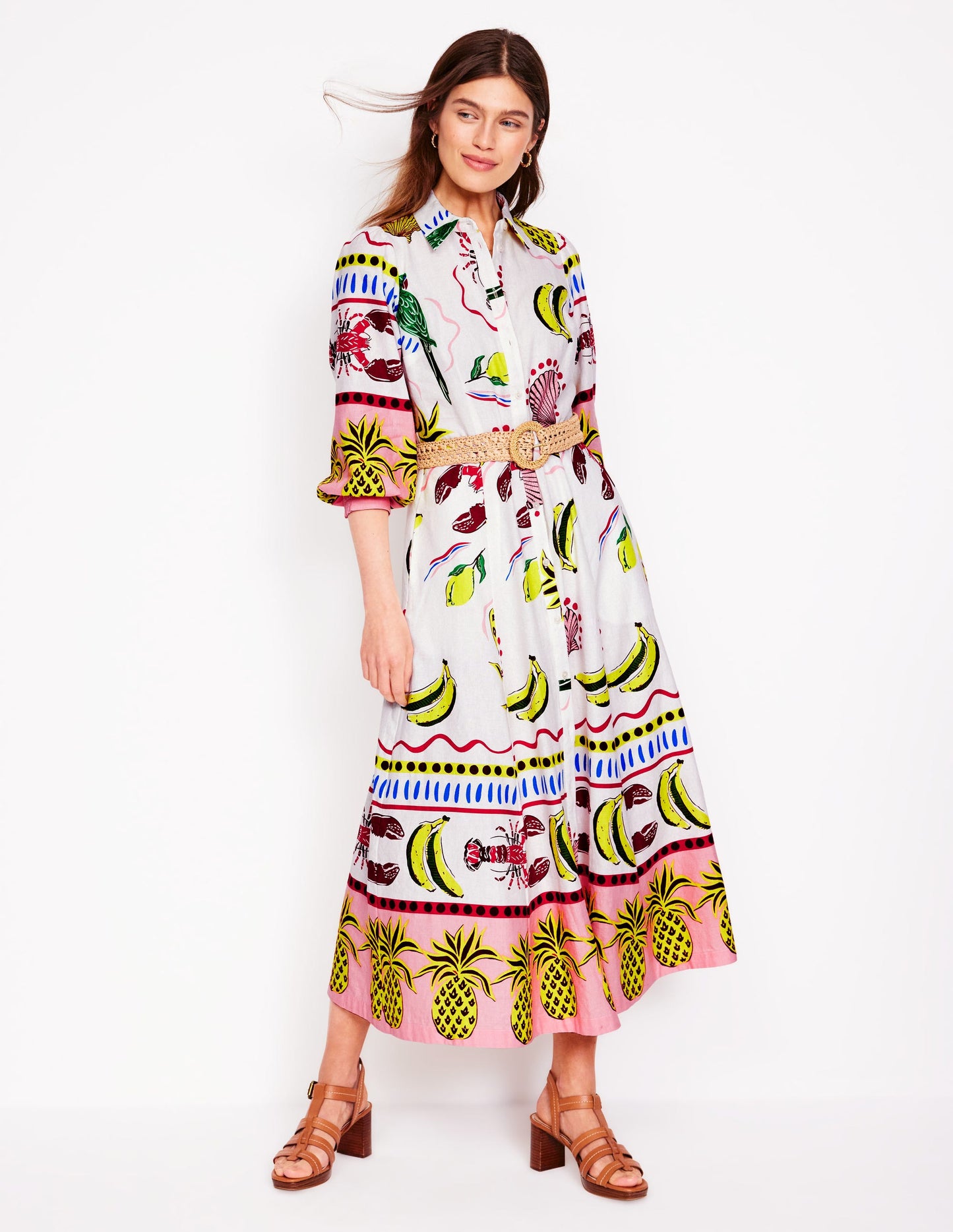 Clara Linen Blend Shirt Dress-Multi, Tropical Bonanza