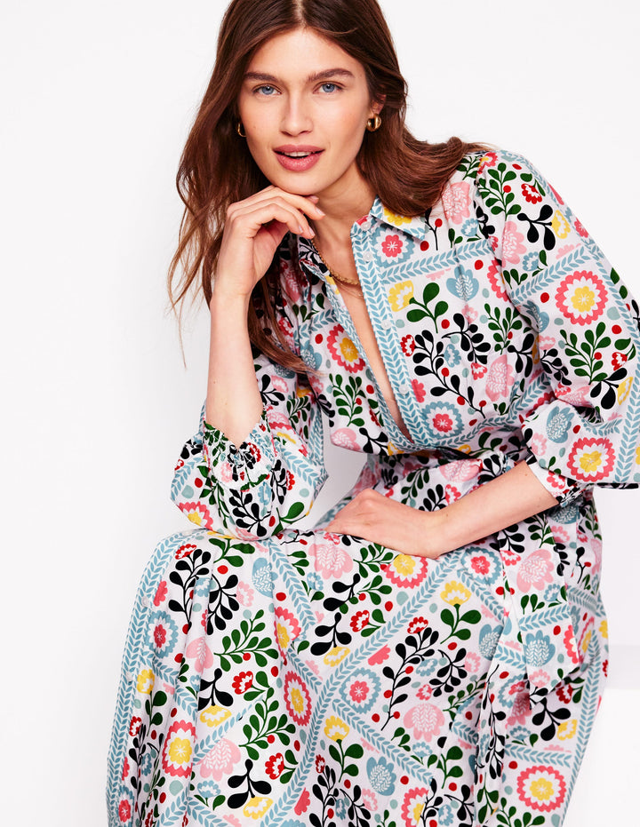Clara Cotton Shirt Dress-Multi, Walled Garden