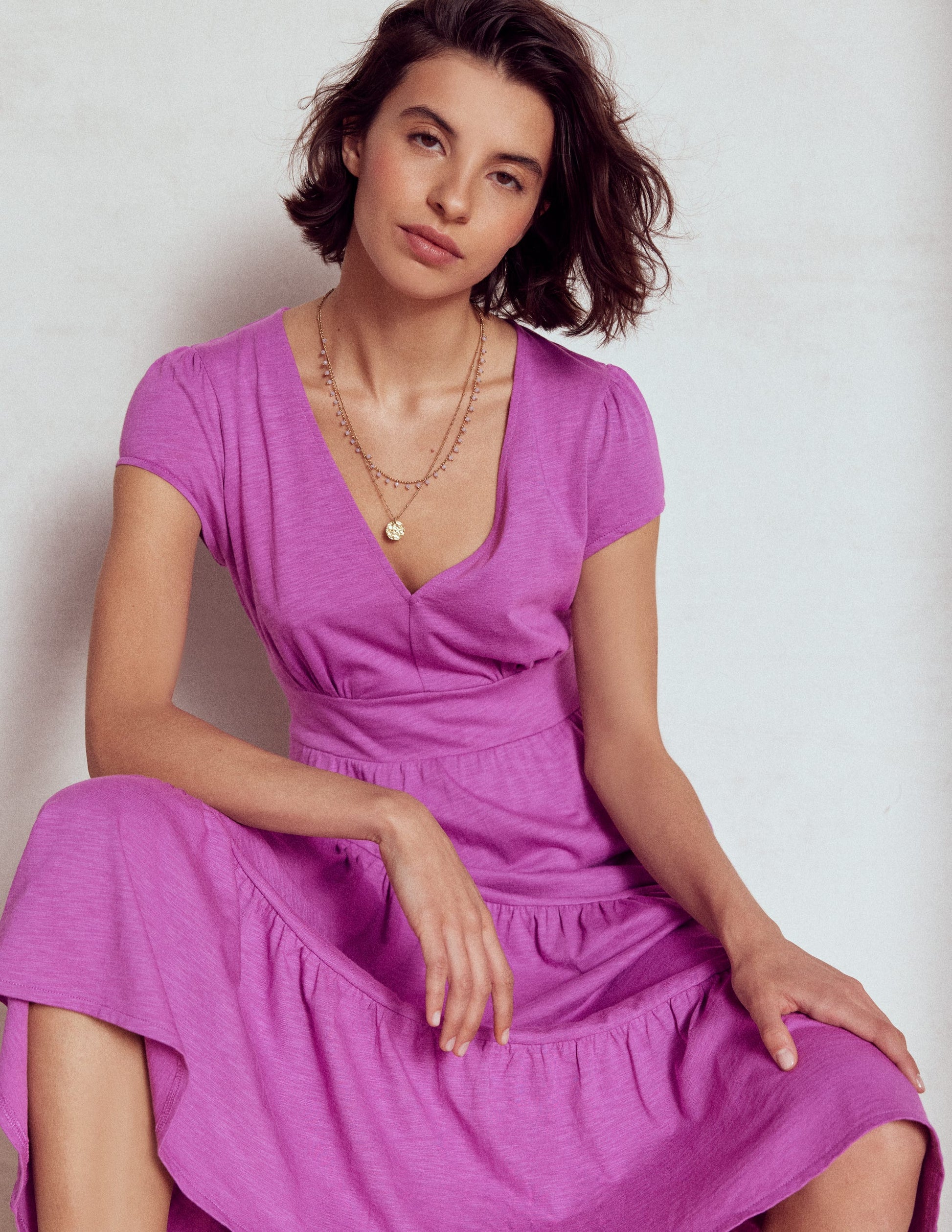 Eloise Tiered Jersey Dress-Foxglove Purple-3