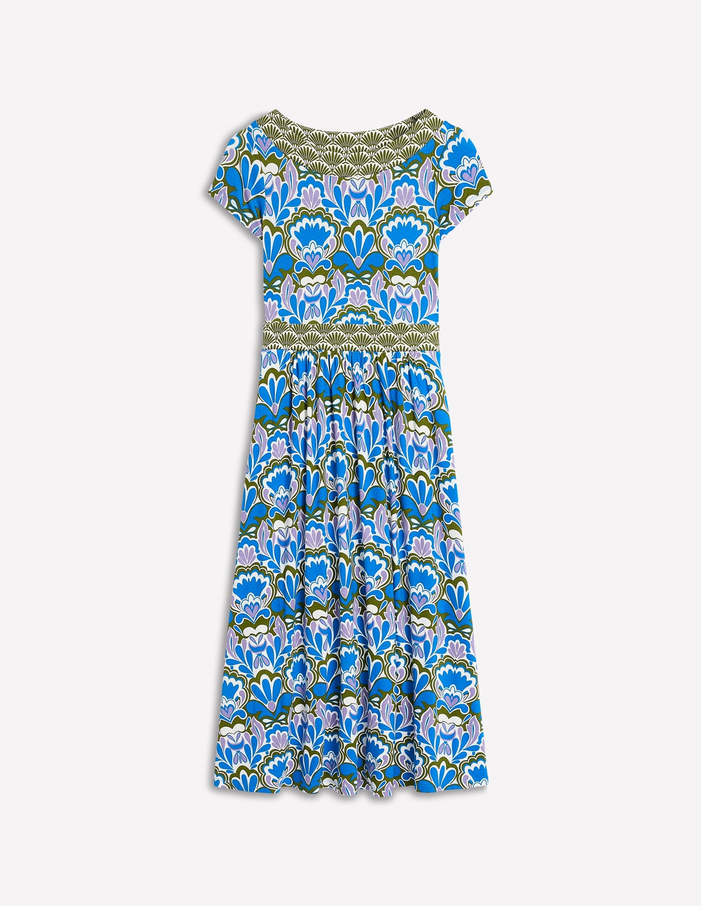 Melanie Jersey Midi Dress-Kingfisher Blue, Freesia Stamp