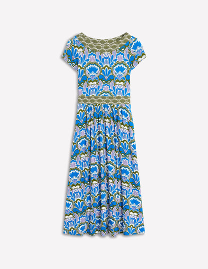 Melanie Jersey Midi Dress-Kingfisher Blue, Freesia Stamp-6
