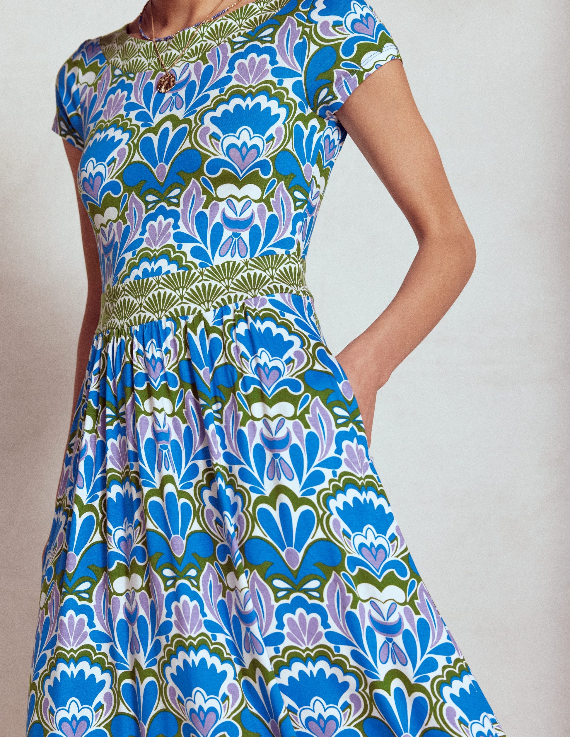 Melanie Jersey Midi Dress-Kingfisher Blue, Freesia Stamp-3