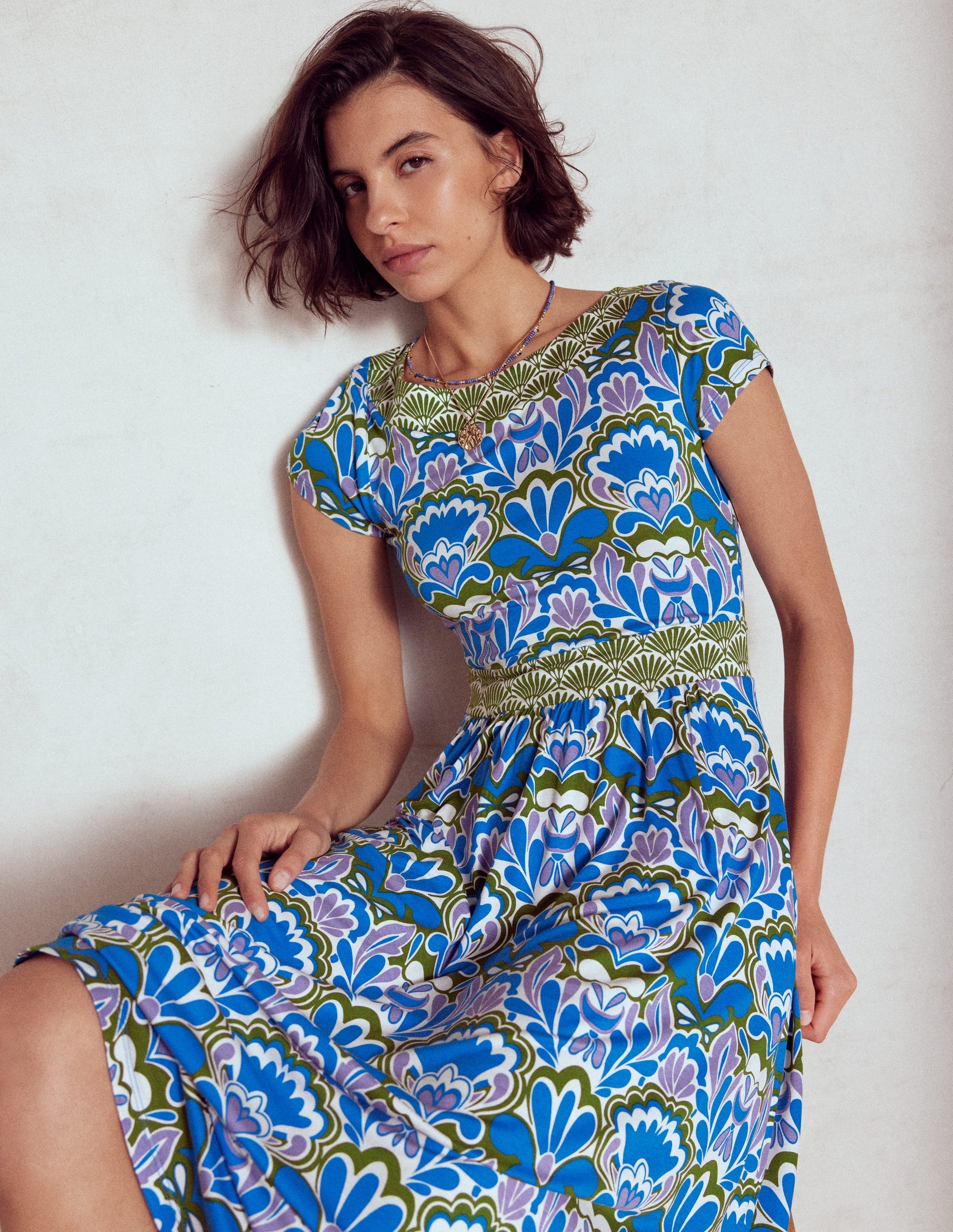 Melanie Jersey Midi Dress-Kingfisher Blue, Freesia Stamp-2