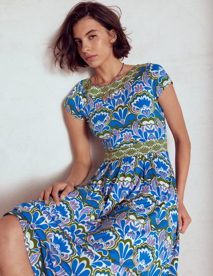 Melanie Jersey Midi Dress-Kingfisher Blue, Freesia Stamp-2