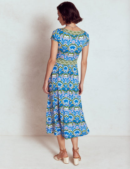 Melanie Jersey Midi Dress-Kingfisher Blue, Freesia Stamp-4