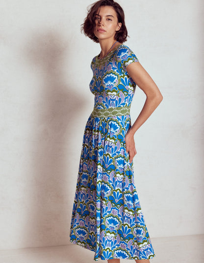 Melanie Jersey Midi Dress-Kingfisher Blue, Freesia Stamp-1