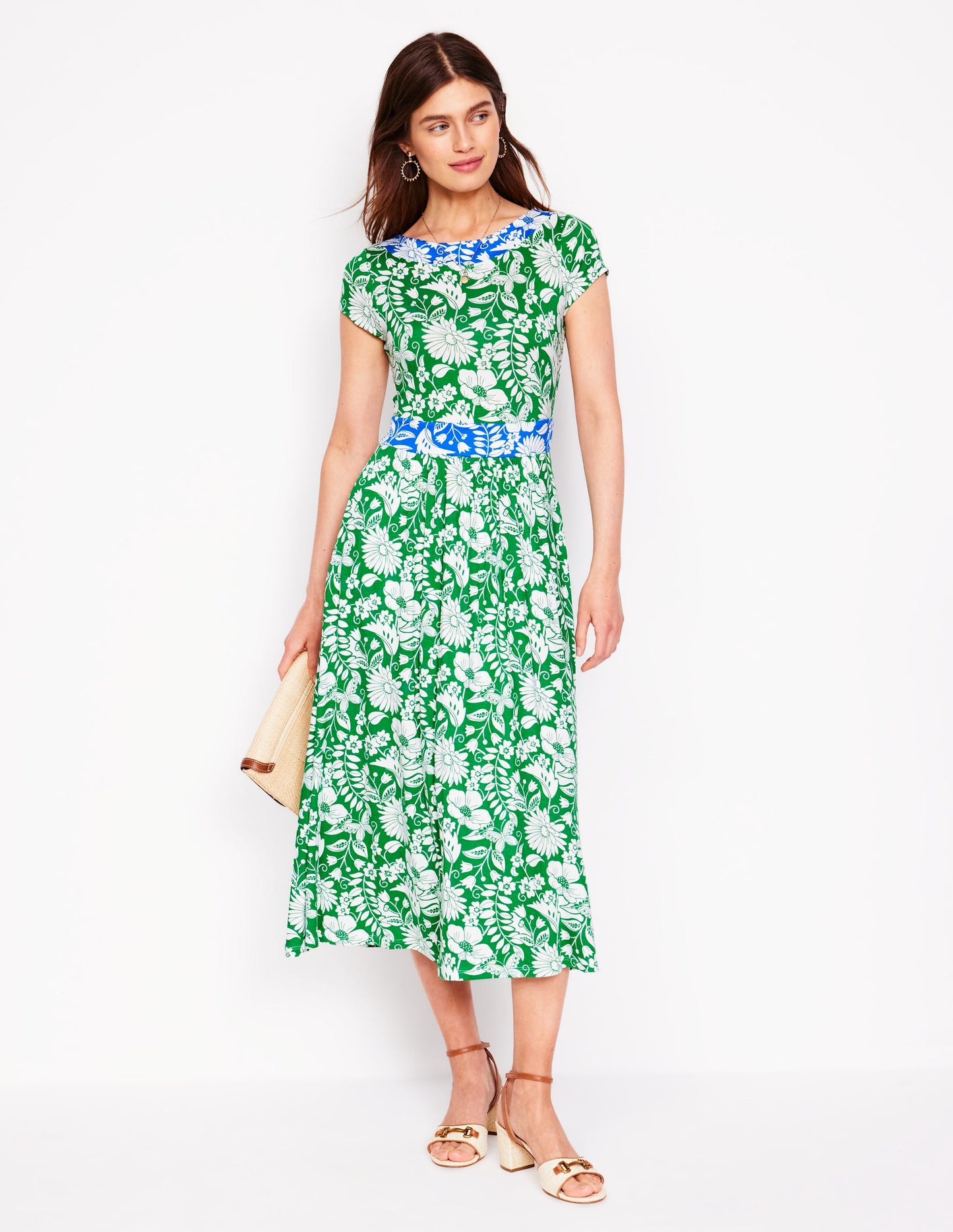 Melanie Jersey Midi Dress-Rich Emerald, Wildflower Trail