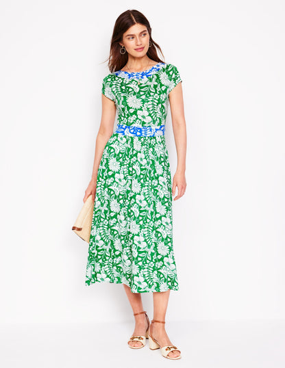 Melanie Jersey Midi Dress-Rich Emerald, Wildflower Trail-1