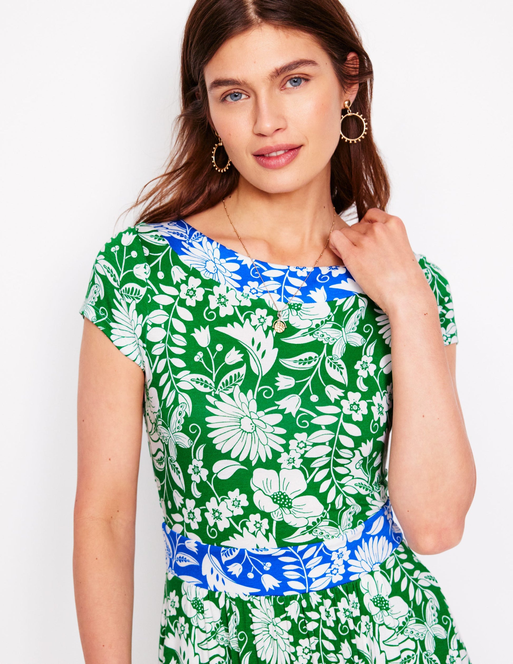 Melanie Jersey Midi Dress-Rich Emerald, Wildflower Trail-2