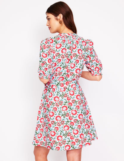 Ada Double Cloth Short Dress-Ivory, Garden Vine-3