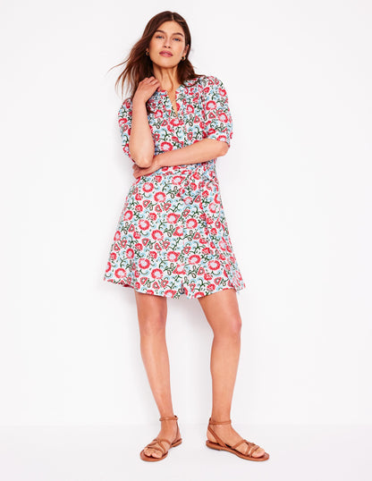 Ada Double Cloth Short Dress-Ivory, Garden Vine-4