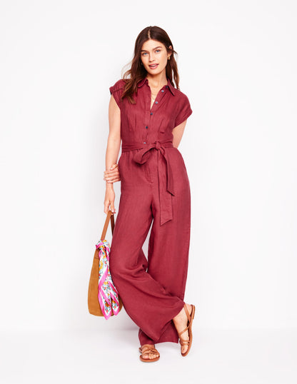 Colette Linen Jumpsuit-Terracotta Red-1