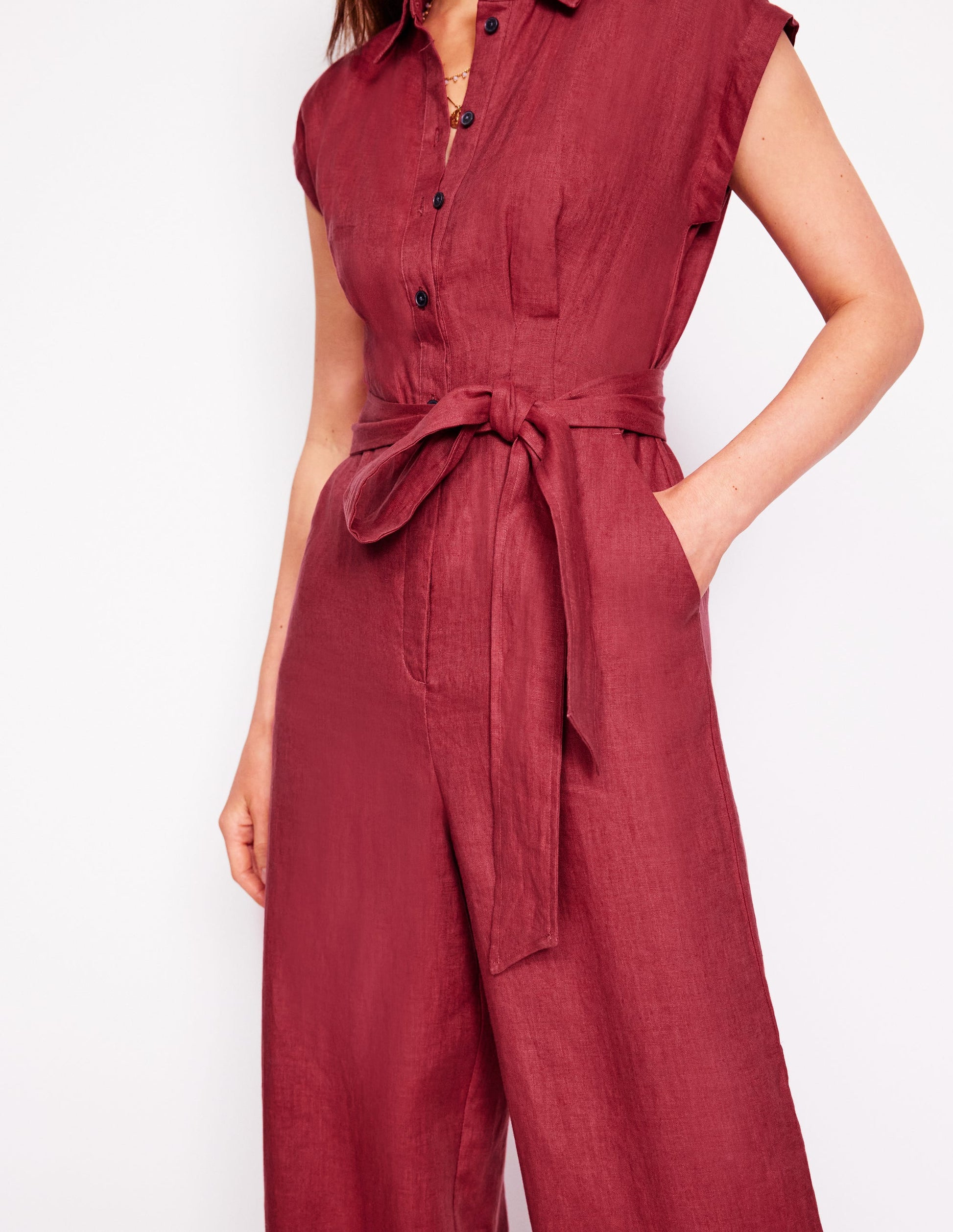 Colette Linen Jumpsuit-Terracotta Red-2