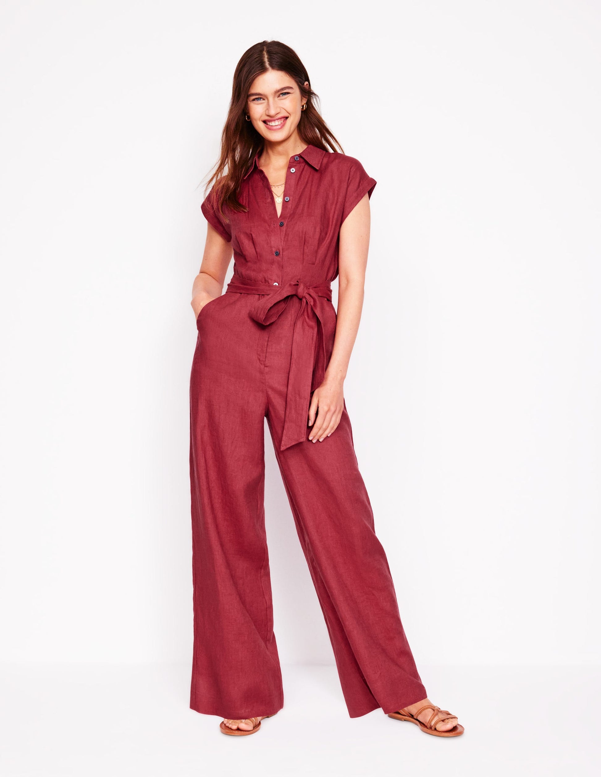 Colette Linen Jumpsuit-Terracotta Red-4