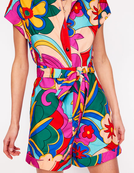 Casual Cotton Playsuit-Multi, Blossomy Pop