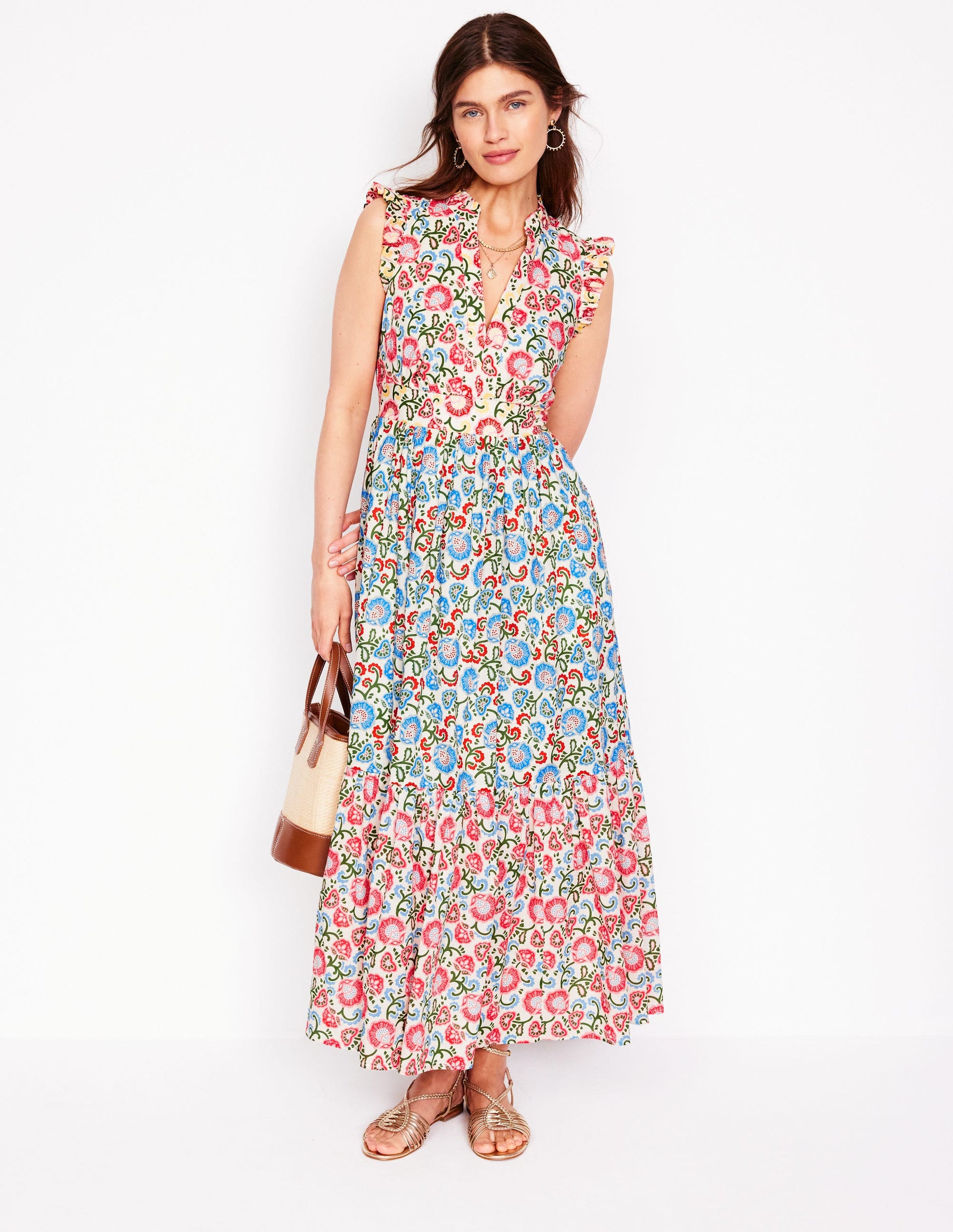 Wren Tiered Midi Dress-Ivory, Garden Vine-1