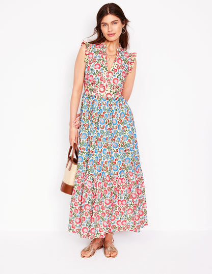 Wren Tiered Midi Dress-Ivory, Garden Vine-1