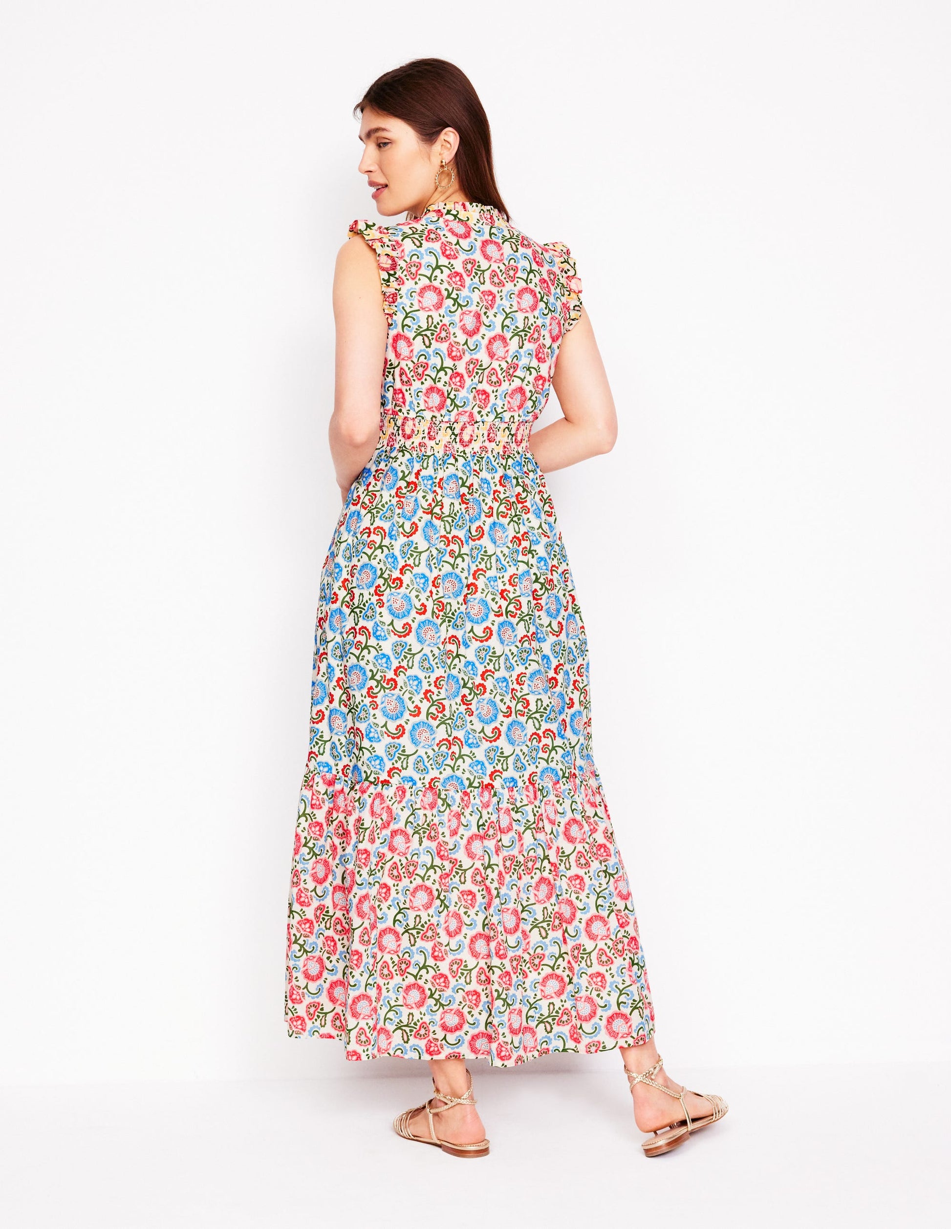 Wren Tiered Midi Dress-Ivory, Garden Vine-3
