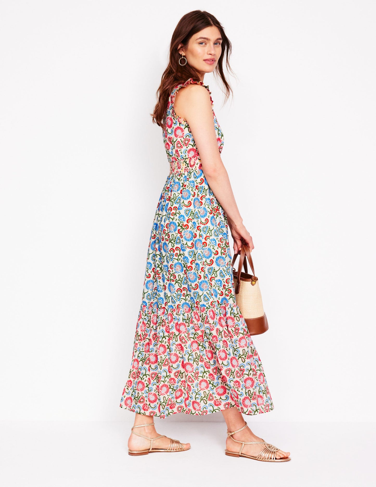 Wren Tiered Midi Dress-Ivory, Garden Vine