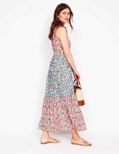 Wren Tiered Midi Dress-Ivory, Garden Vine-4